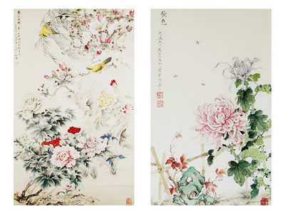 中式清新雅致牡丹菊花花卉挂画组合