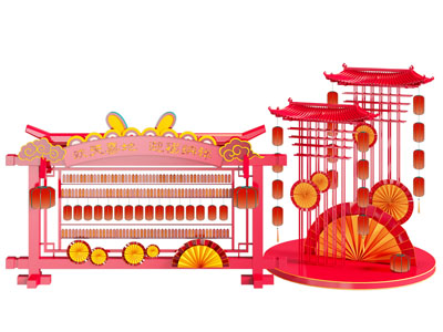 中式美陈 祈福墙 灯笼