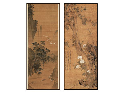 新中式复古组合画 山水画 抽象画 国画 长条挂画 壁灯