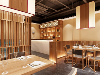 新中式木质风饭店餐馆就餐区