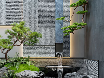 现代水景观 室内造景 流水 水钵 室内水景