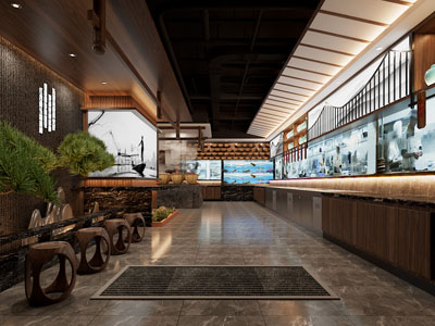 新中式饭店餐馆过道走廊
