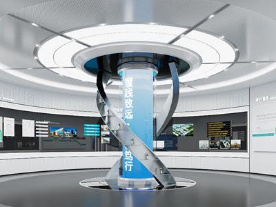 现代科技展厅 企业展厅 圆形 包柱展示