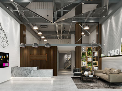 工业风loft风格前台 铁网天花 砖墙 loft沙发