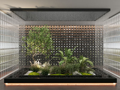 现代植物造景 景观小品 水幕