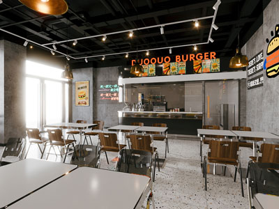 工业风汉堡店 快餐店 奶茶店