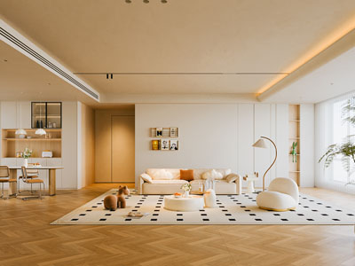 现代奶油风原木家居客厅餐厅