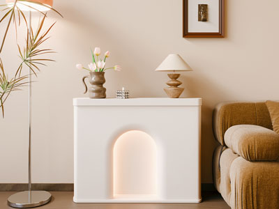 现代奶油风发光壁炉 摆件组合 挂画