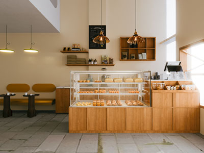 日式原木风咖啡店工作台 展柜