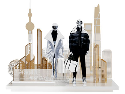 现代娱乐空间 科技未来城市主题 冬季羽绒服 服装橱窗