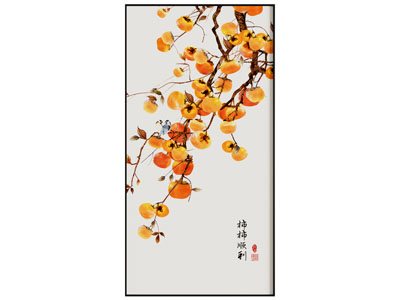现代花鸟柿子装饰挂画