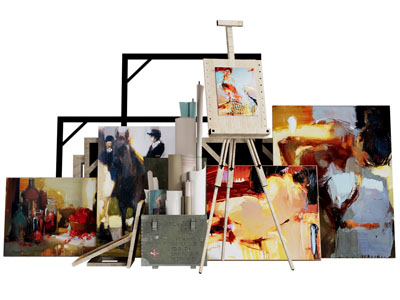 现代画架油画工具组合