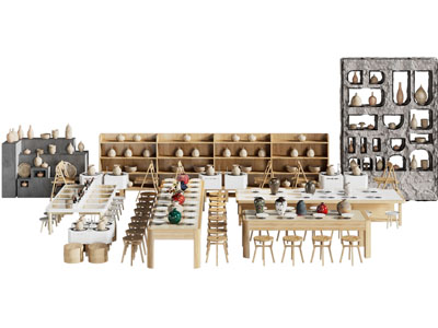 现代手工坊桌椅 展柜 展台