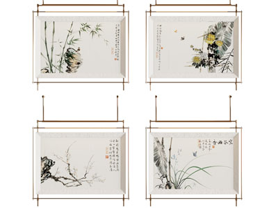 中式新中梅兰竹菊挂画