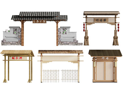 现代新中式门 仿古建筑
