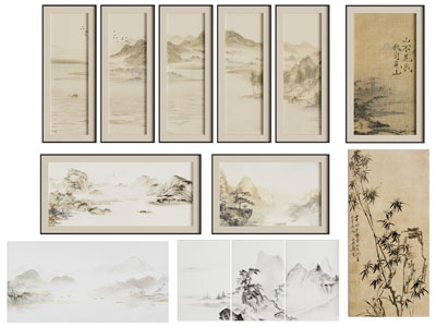 山水挂画 新中式挂画 中式装饰画 组合山水画 客厅挂画