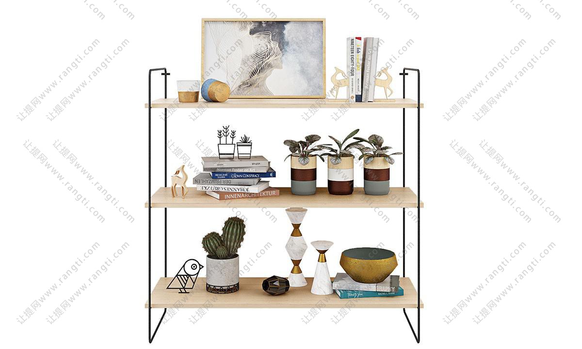 搁板展示装饰品、花盆植物、书籍摆件跟踪误差率