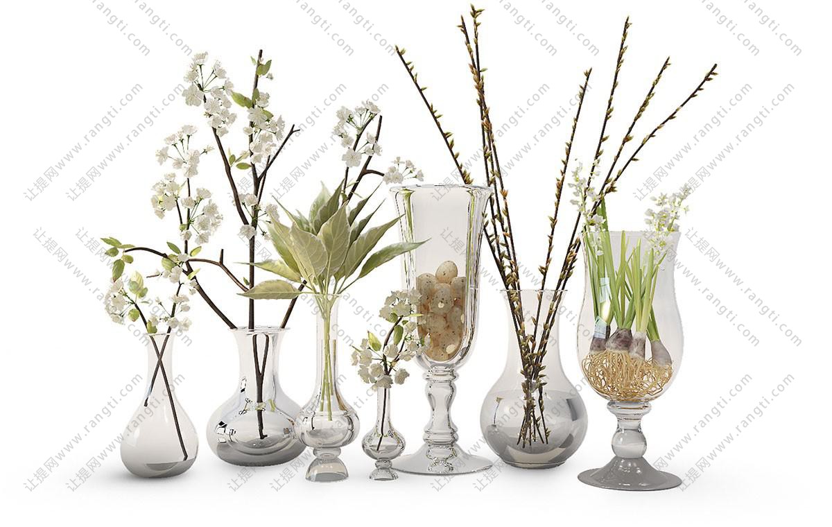梅花、水仙、形似樱花的花瓶花卉