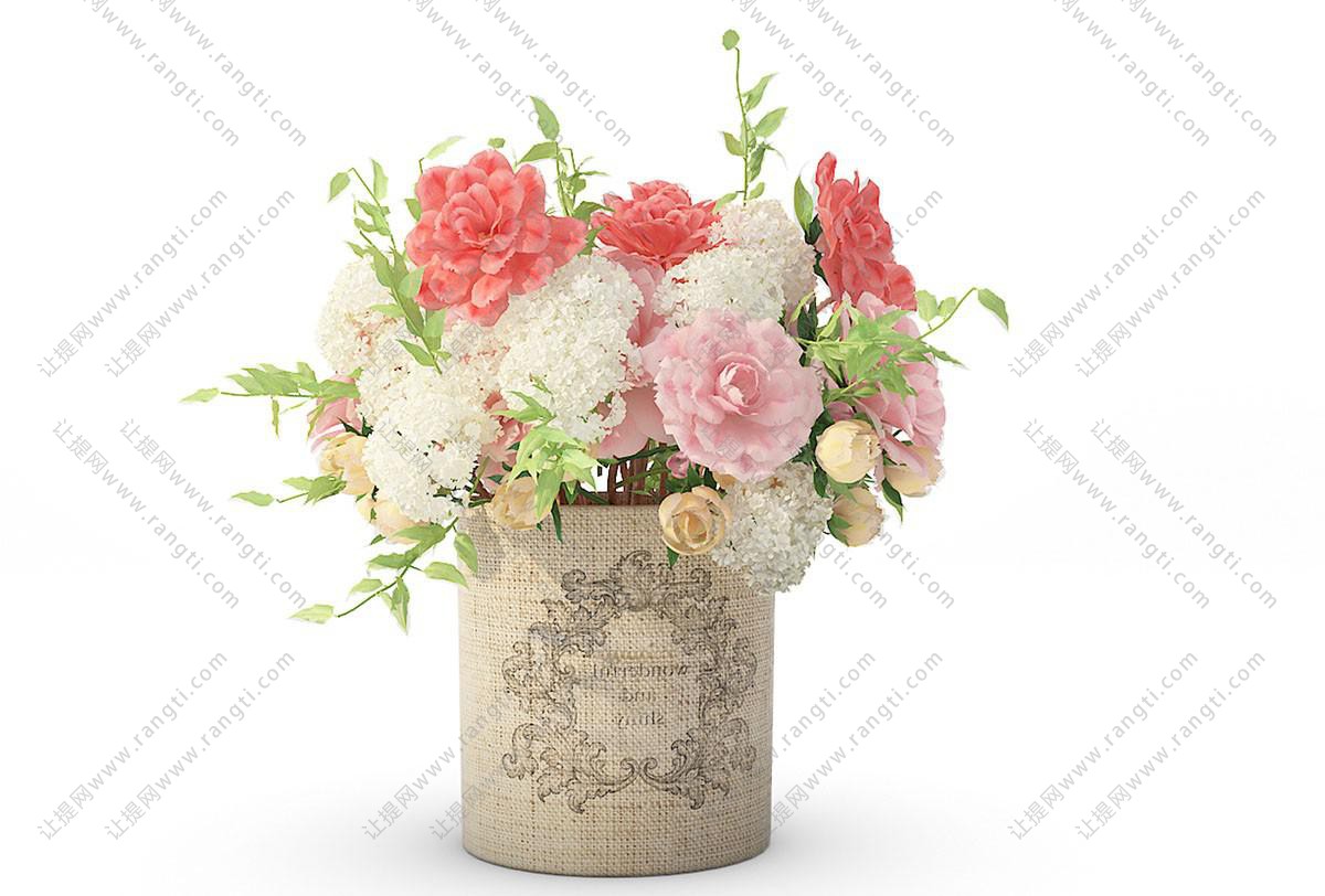 粉红色、红色月季花瓶花卉