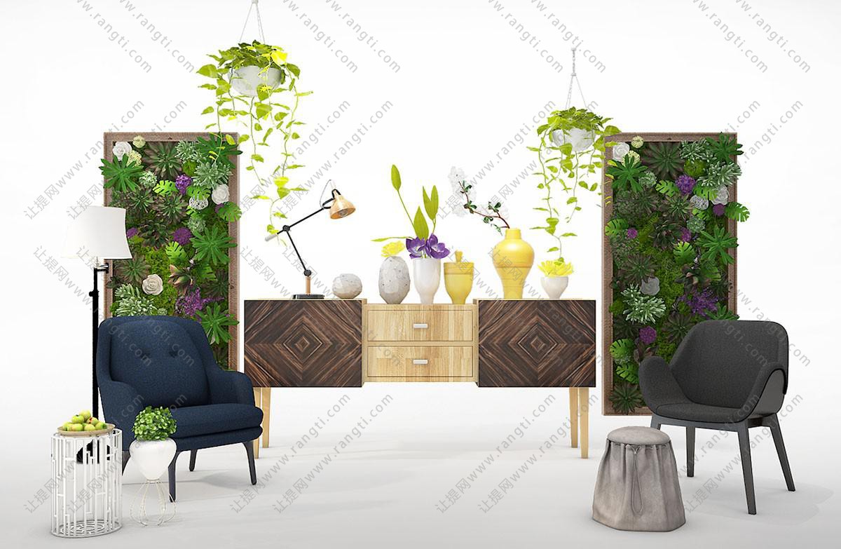 龟背竹、绿萝、类似变色木的花瓶花卉画框植物