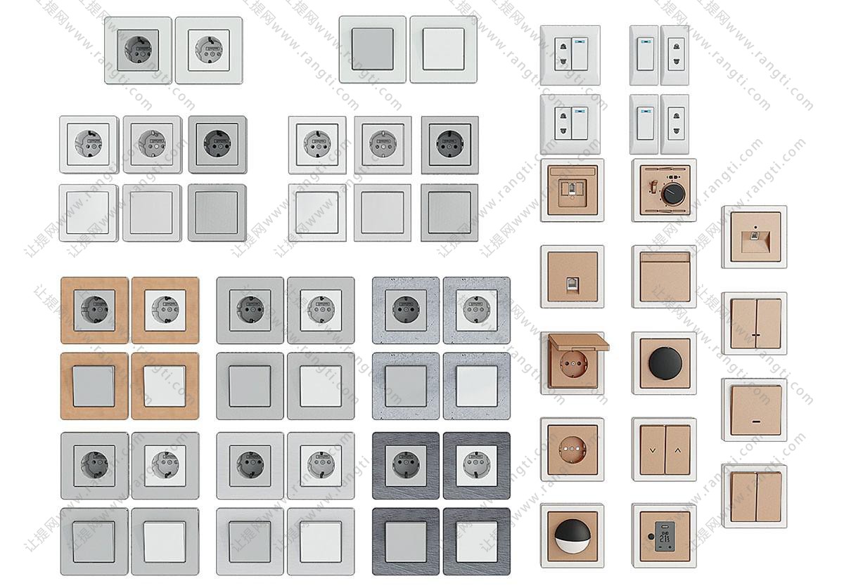 金色插座、银色开关