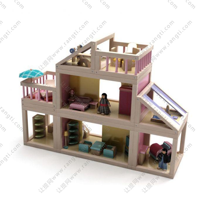 实木三层小木屋过家家儿童玩具