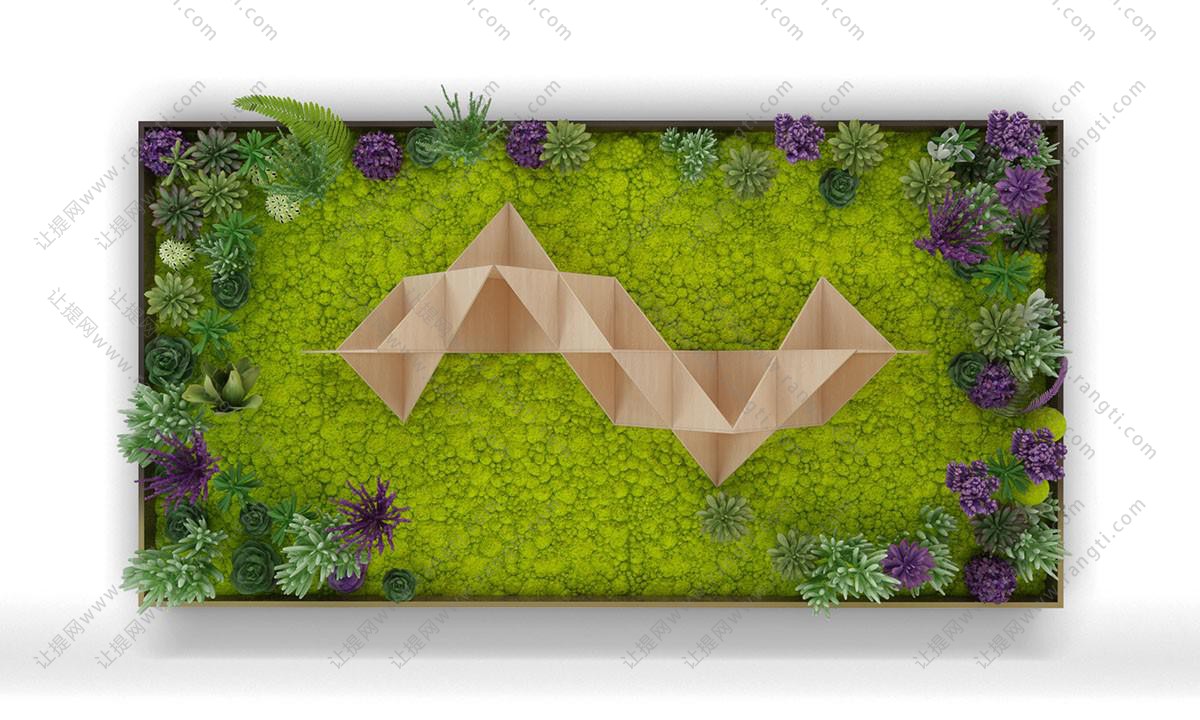 绿色植物为主调、紫色植物为点缀的植物墙