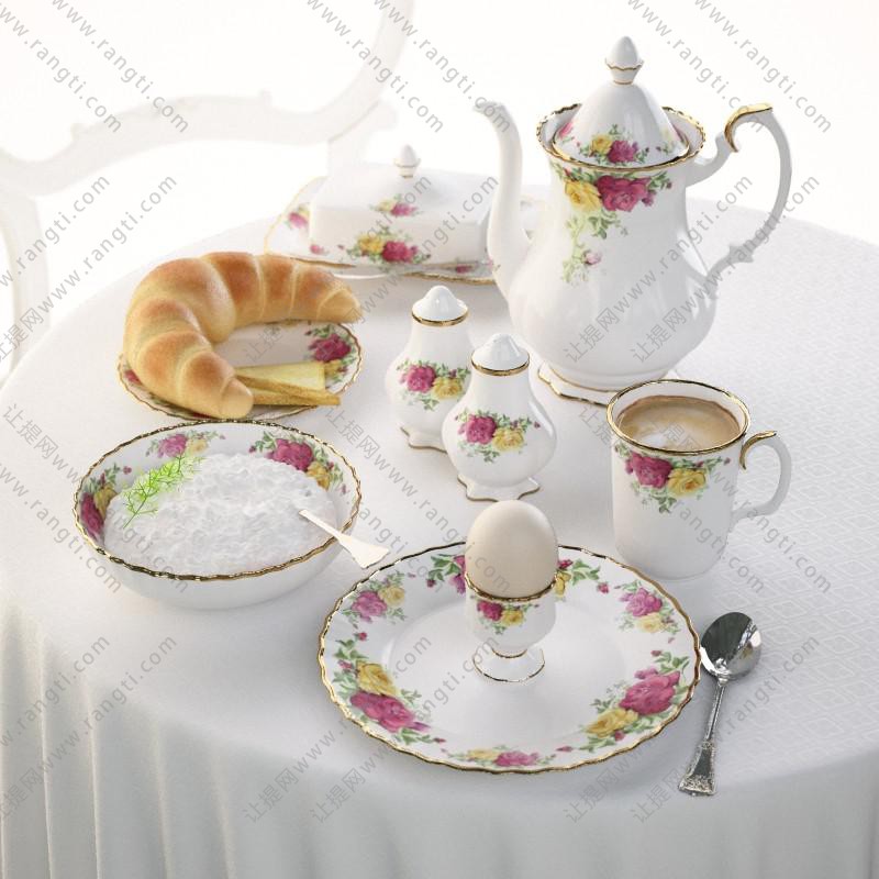 欧式瓷器茶具、茶杯和点心