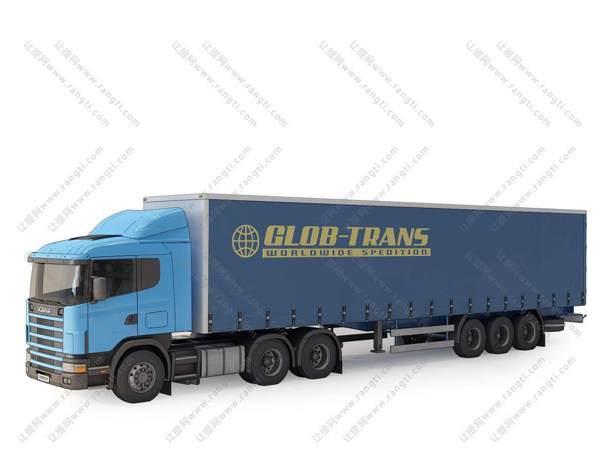 蓝色大型平头厢式货车