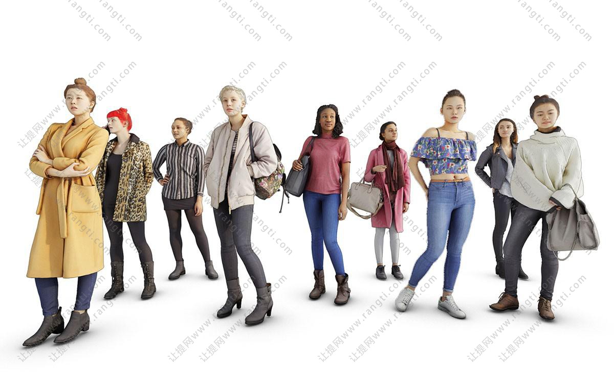 人物之挎包观望、打电话、抱臂的女人