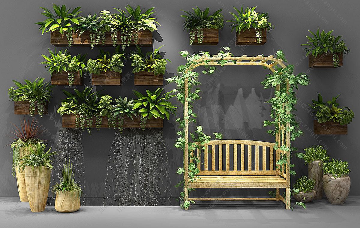 阳台墙面盆栽、户外椅藤蔓植物