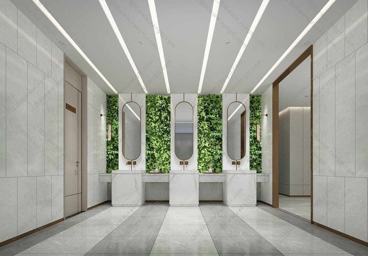 装饰植物图案壁纸的公共卫生间
