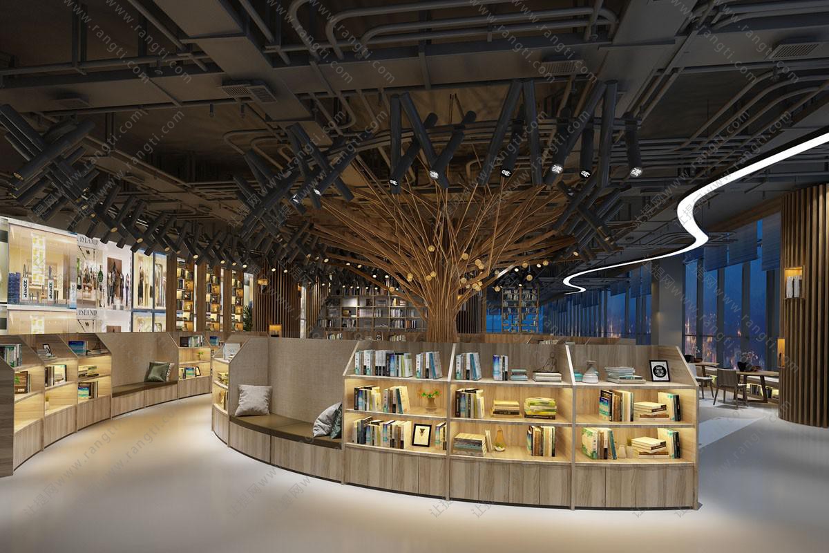管道吊顶的工业风书店