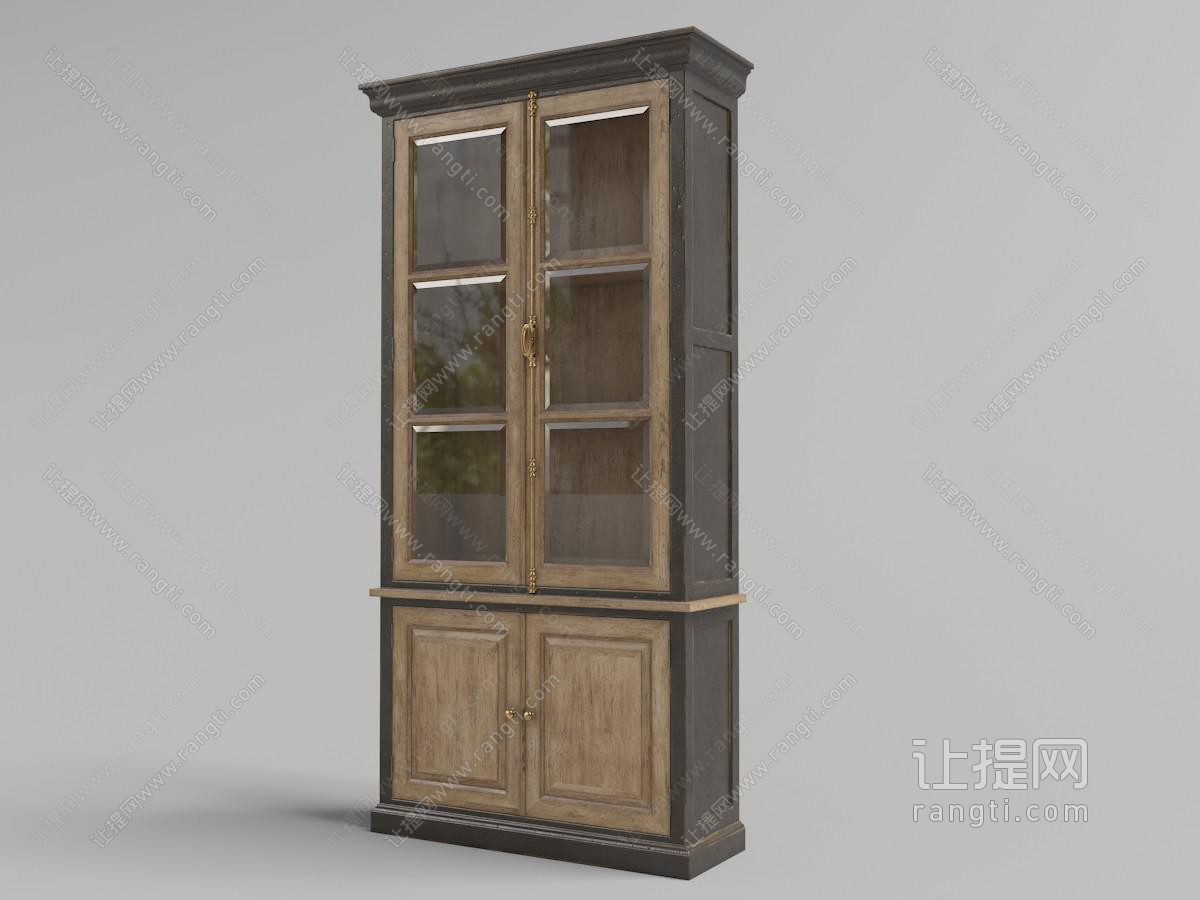 欧式带有玻璃柜门的实木书柜