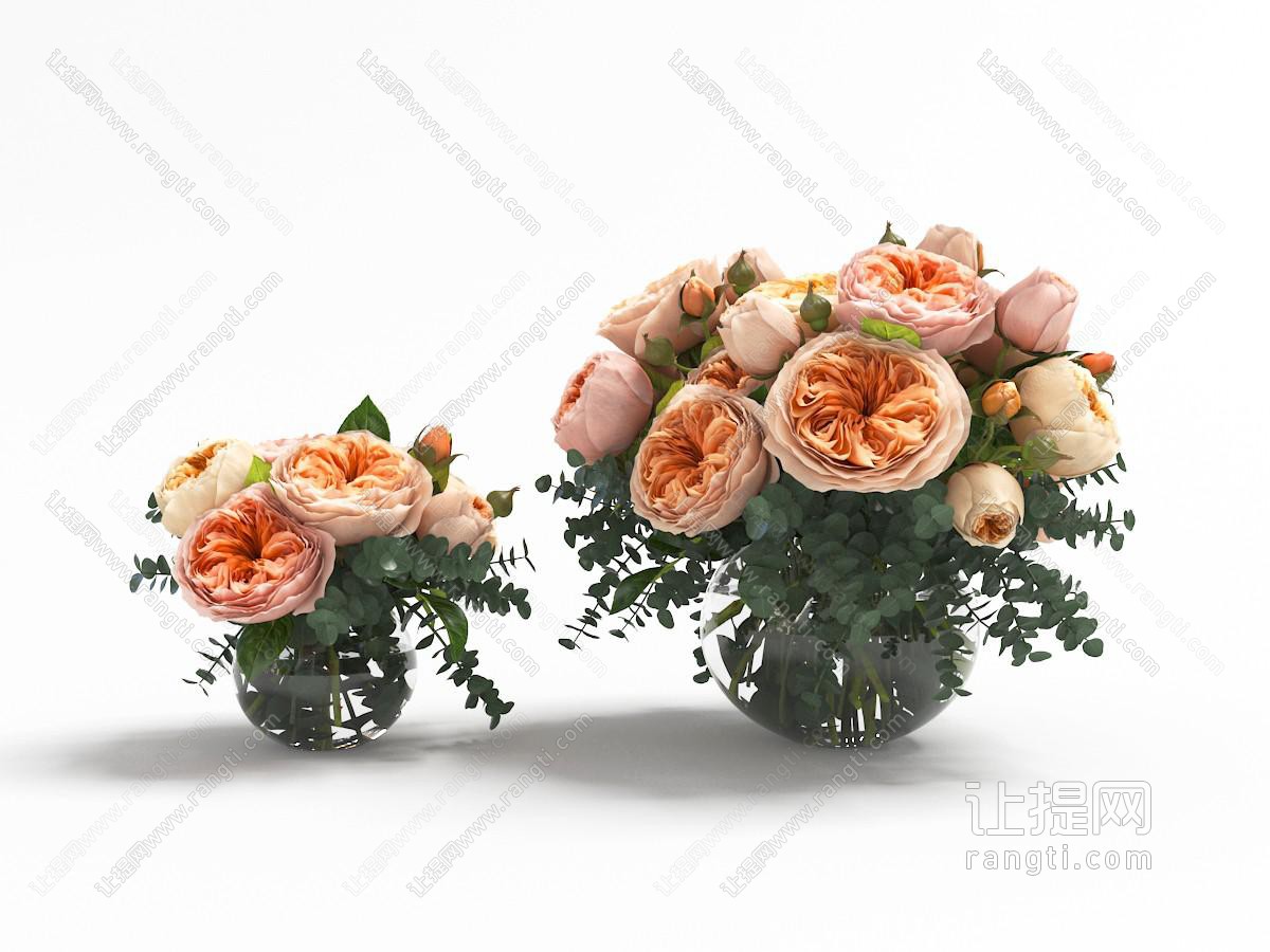 圆肚形玻璃花瓶山茶花花瓶花卉