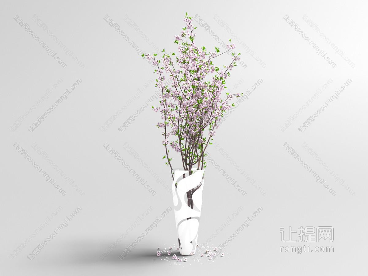 插在拼色花瓶里的桃花枝花瓶花卉