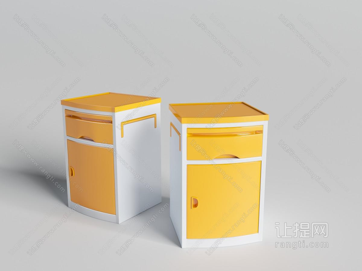 现代黄色和白色拼接床头柜
