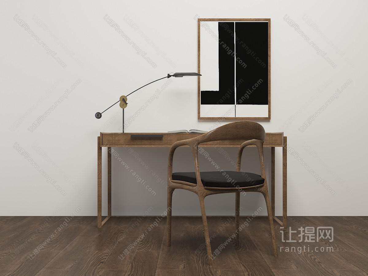 北欧实木极简书桌椅组合