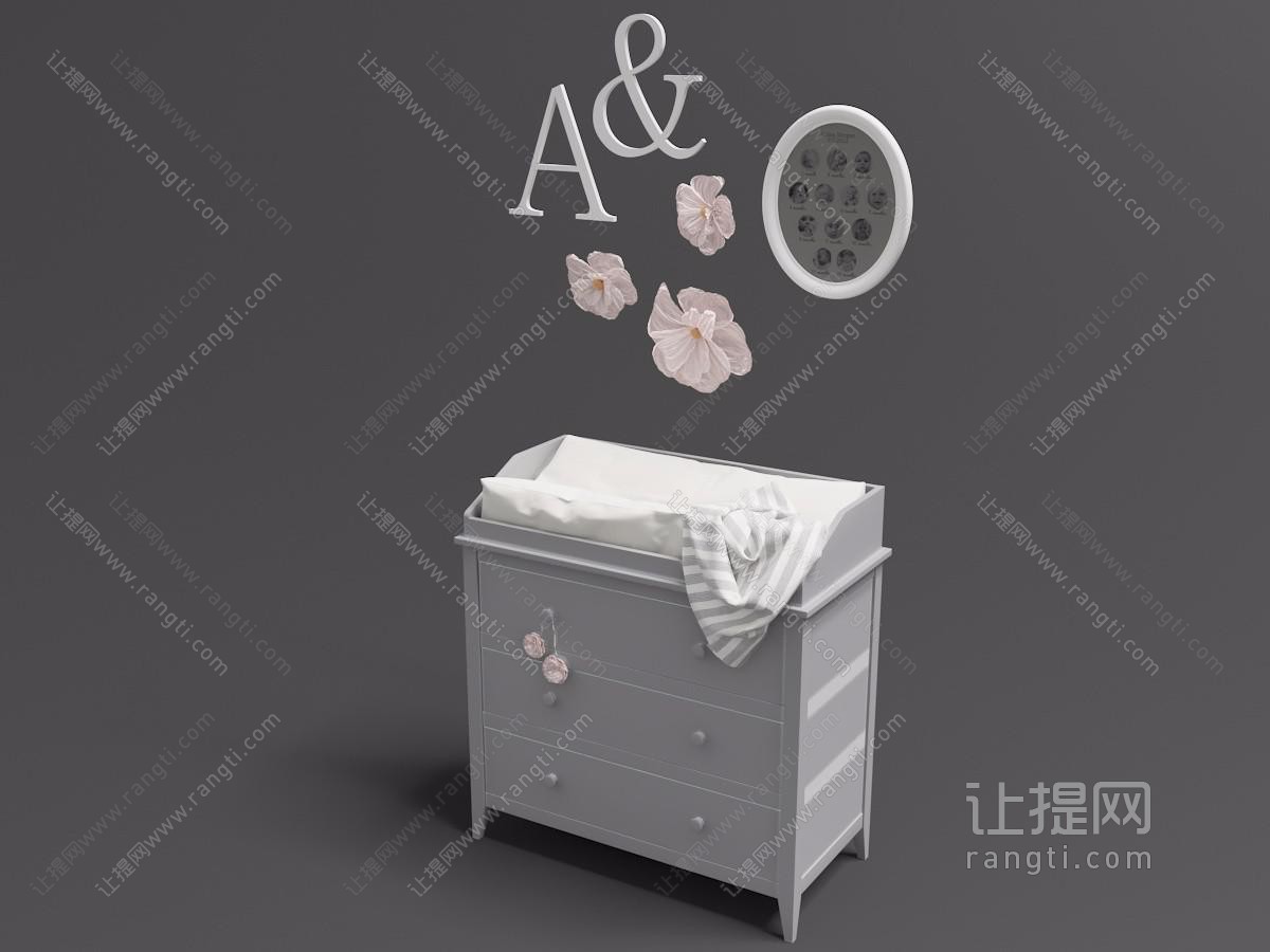 北欧带有抽屉收纳柜的婴儿整理床