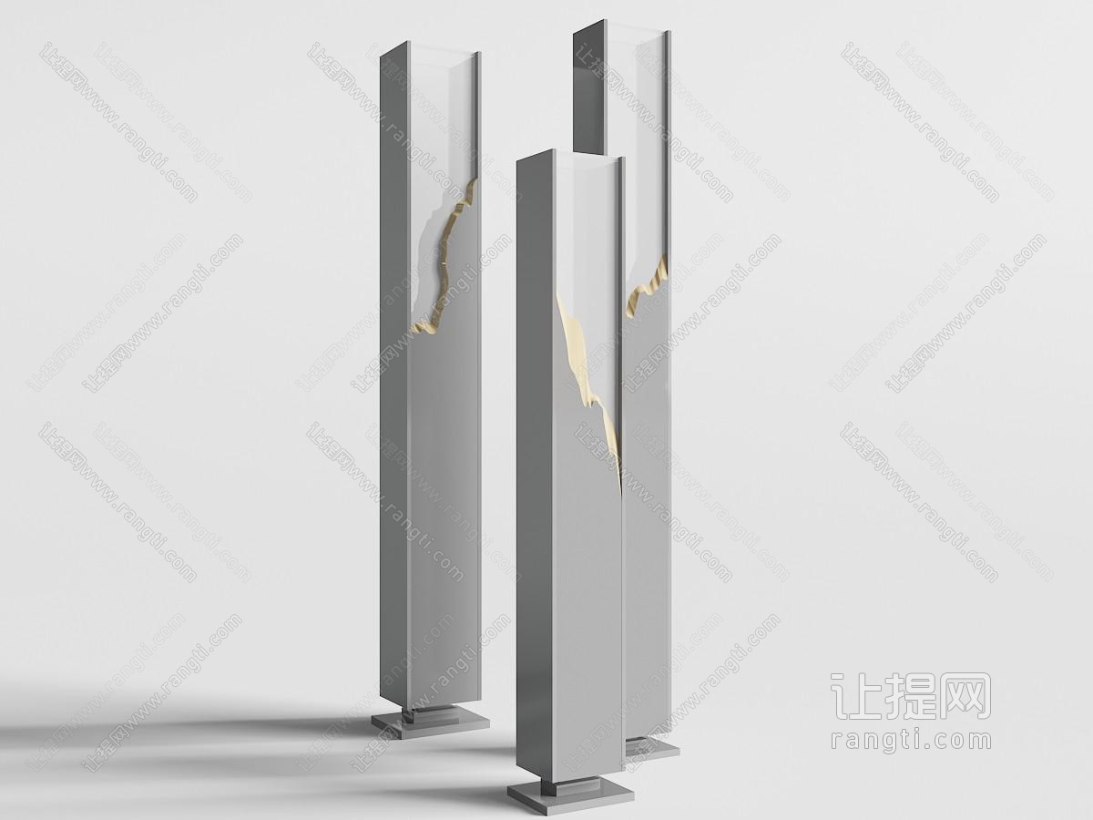 新中式灰色柱形长方形落地灯