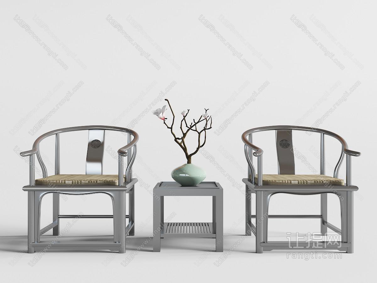 中式太师椅、扶手椅和茶几