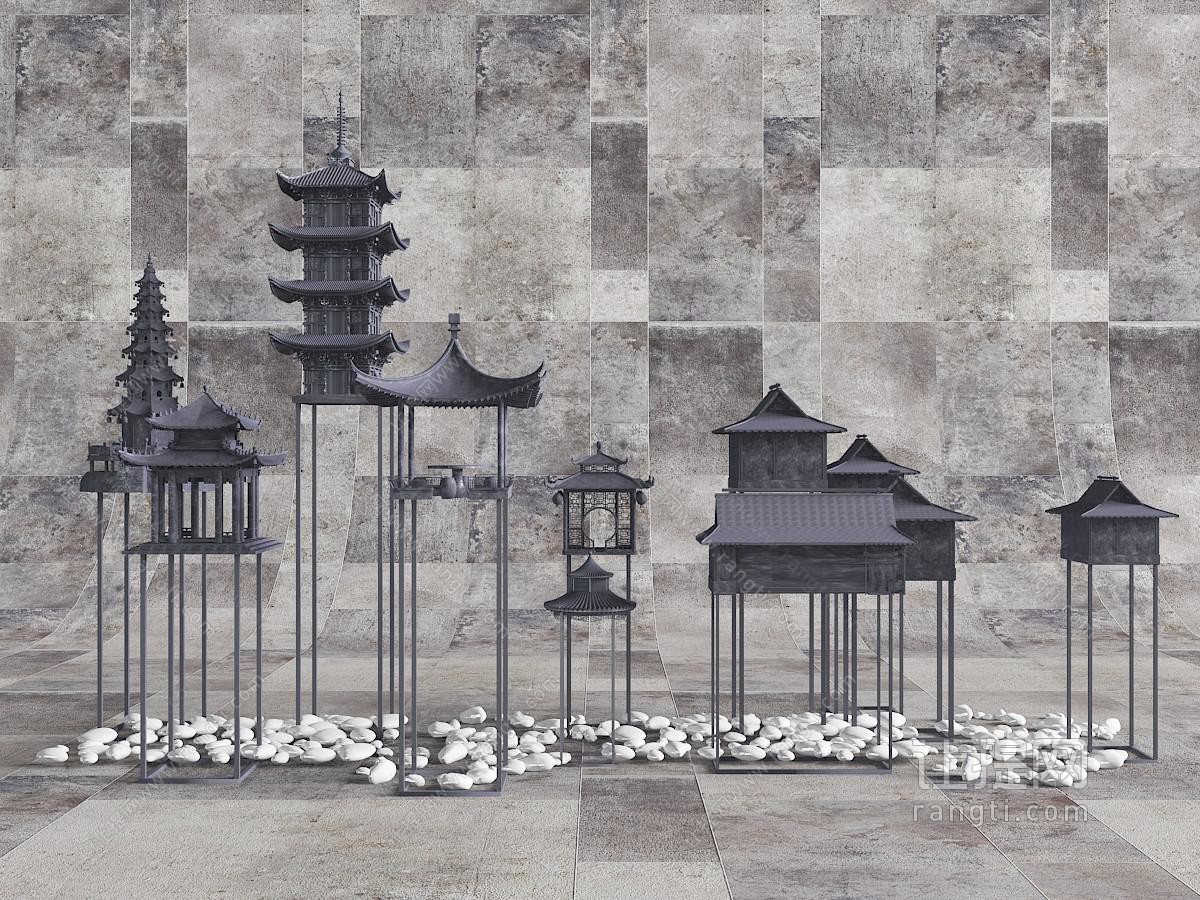 中式古建、塔楼园林小景