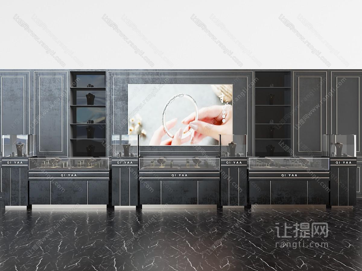现代黑色超市金银宝石首饰展柜