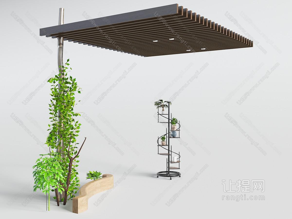 户外社区实木栅格吊顶花架植物