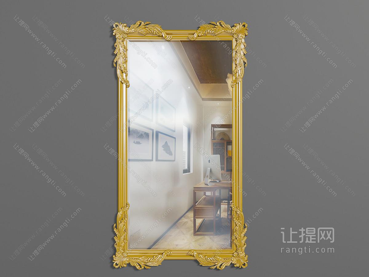 欧式金色雕花长方形装饰镜子