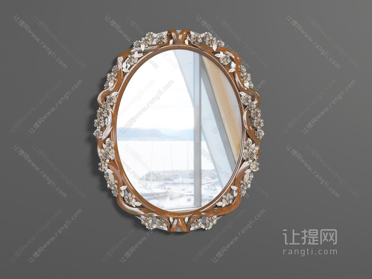 欧式椭圆形雕花装饰的镜子
