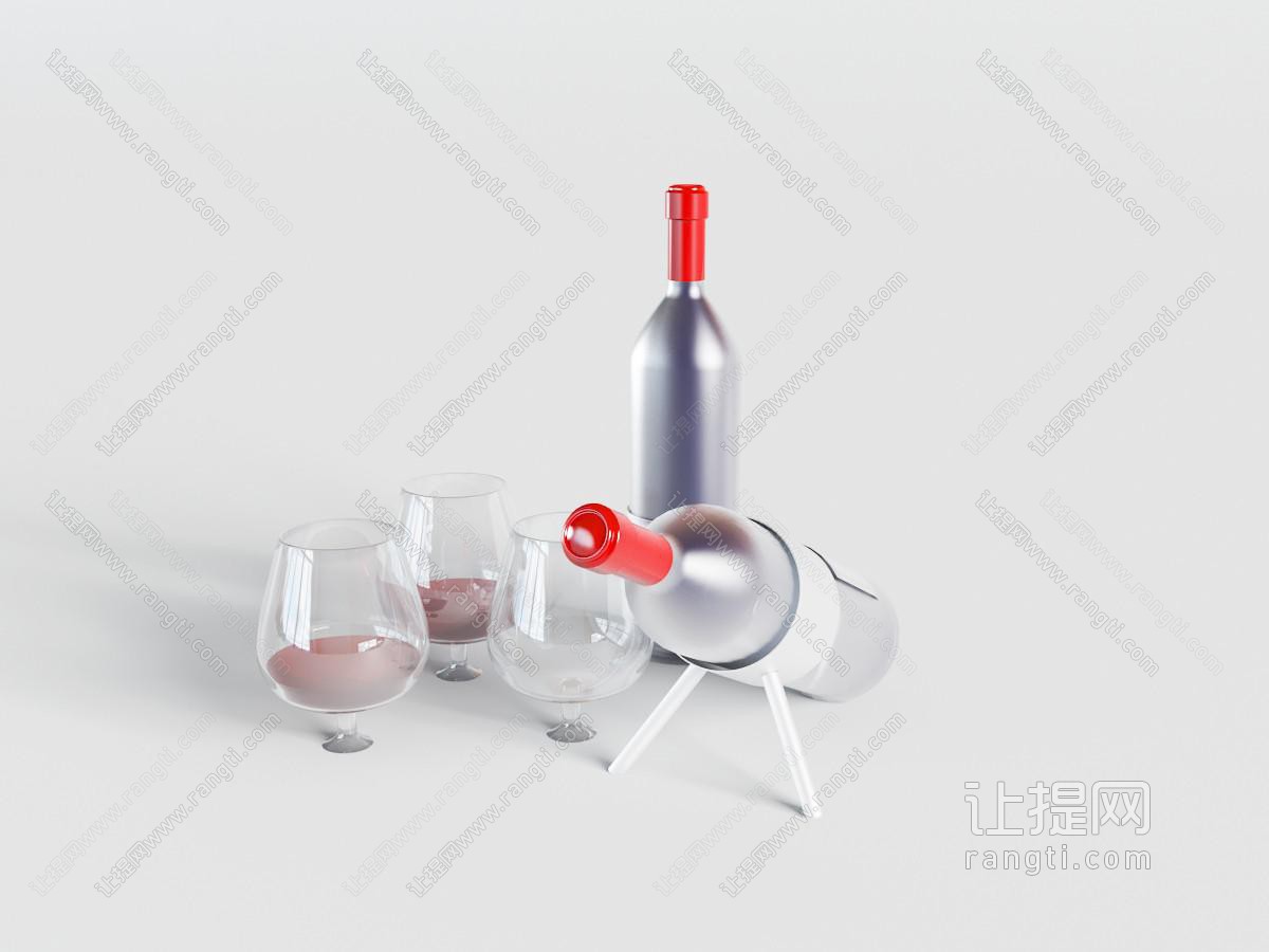 红酒瓶和装有红酒的高脚杯
