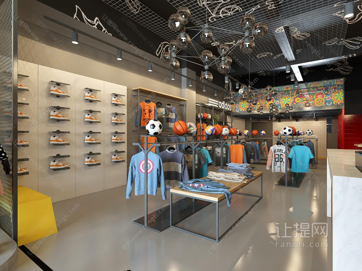 工业风体育用品篮球排球运动鞋运动服装店