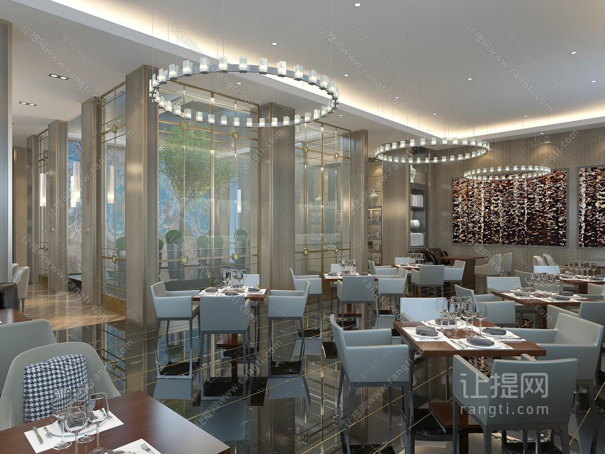 后现代酒店就餐区餐馆饭店