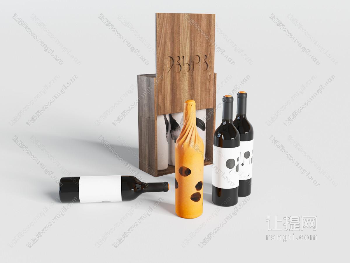 现代实木收纳红酒盒和红酒瓶